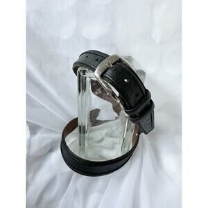 Palm West Men’s Sz 40 ALL Leather Belt Black Leather Croc Embossed Silver Buckle